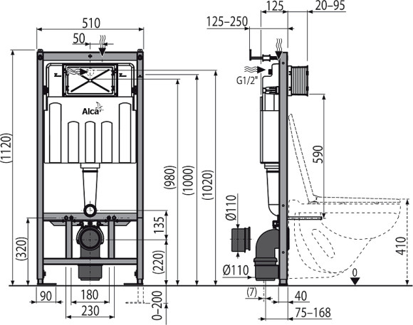 Инсталляция Alcaplast Sadromodul AM101/1120-3:1 RU M70-0001 для унитаза с Белой клавишей смыва