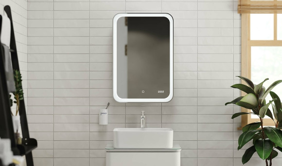 Зеркальный шкаф Jorno Bosko 50 Bos.03.50/W с подсветкой с часами