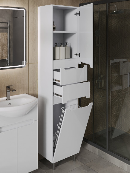 Шкаф пенал Orange Рио 40 PR 40-05KR с бельевой корзиной Белый Шкаф пенал Orange Рио 40 PR 40-05KR с бельевой корзиной Белый