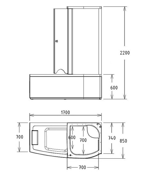 Акриловая ванна с душевой кабиной Gemy 170x85 G8040 C R с гидромассажем Акриловая ванна с душевой кабиной Gemy 170x85 G8040 C R с гидромассажем