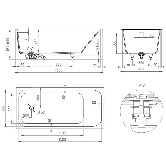 Ванна из искусственного камня Salini Orlanda Kit 160х70 102125M Белая матовая Ванна из искусственного камня Salini Orlanda Kit 160х70 102125M Белая матовая