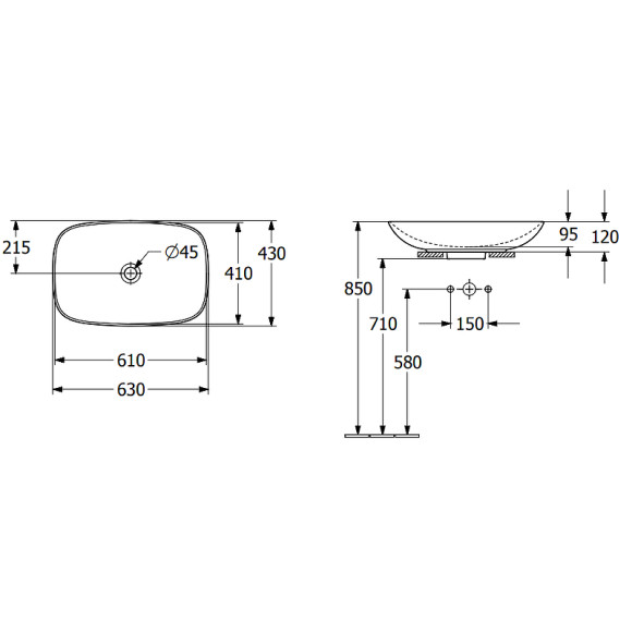 Раковина-чаша Villeroy&Boch Loop & Friends 63 4A500001 Альпийский белый