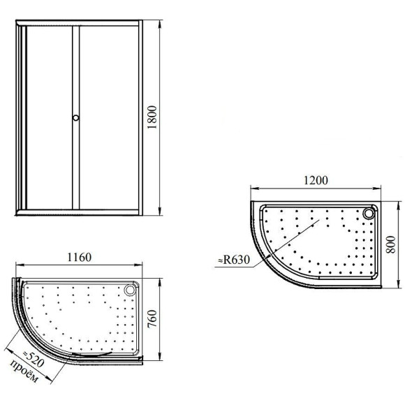 Душевой уголок Radomir Соул 2 120x80 R 1-03-6-2-0-0090 профиль Черный стекло прозрачное Душевой уголок Radomir Соул 2 120x80 R 1-03-6-2-0-0090 профиль Черный стекло прозрачное