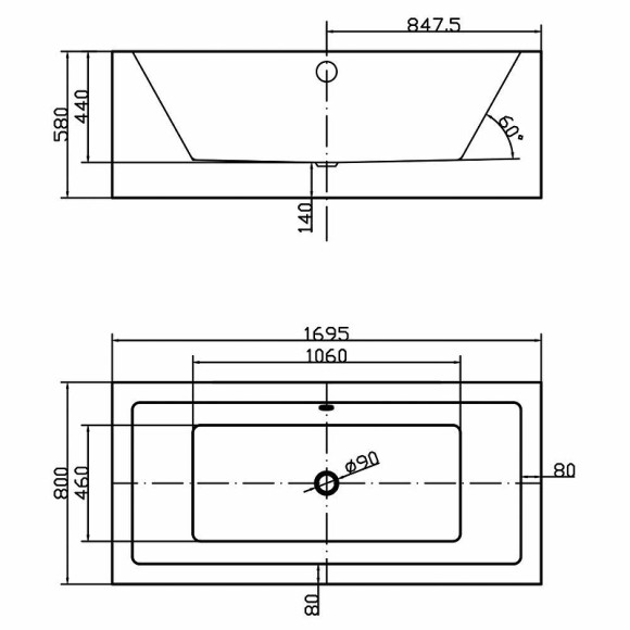 Акриловая ванна Swedbe Vita 170x80 8824 без гидромассажа Акриловая ванна Swedbe Vita 170x80 8824 без гидромассажа