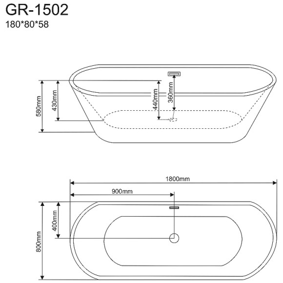 Акриловая ванна Grossman Forta 180х80 GR-1502 без гидромассажа Акриловая ванна Grossman Forta 180х80 GR-1502 без гидромассажа