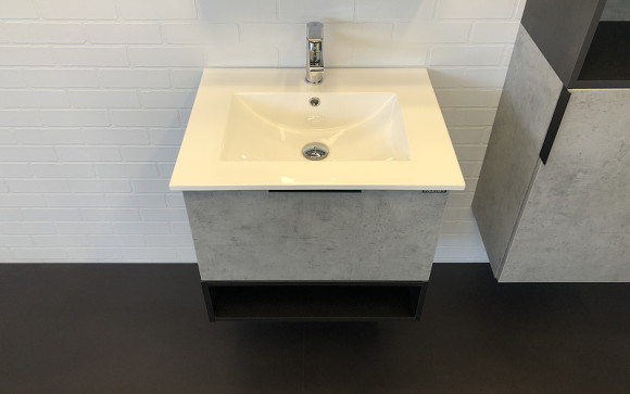 Тумба с раковиной Comforty Франкфурт 60 00-00004332 подвесная Бетон светлый Черная матовая Тумба с раковиной Comforty Франкфурт 60 00-00004332 подвесная Бетон светлый Черная матовая