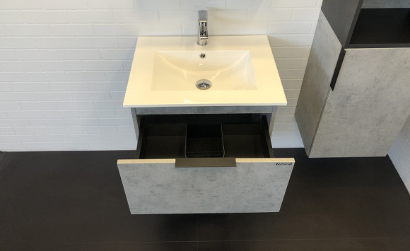 Тумба с раковиной Comforty Франкфурт 60 00-00004332 подвесная Бетон светлый Черная матовая Тумба с раковиной Comforty Франкфурт 60 00-00004332 подвесная Бетон светлый Черная матовая