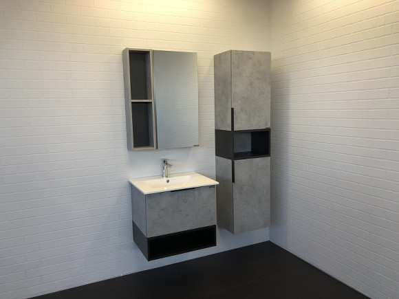 Тумба с раковиной Comforty Франкфурт 60 00-00004332 подвесная Бетон светлый Черная матовая Тумба с раковиной Comforty Франкфурт 60 00-00004332 подвесная Бетон светлый Черная матовая