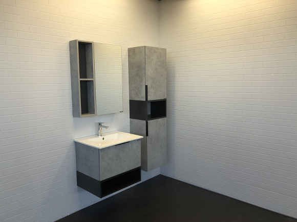 Тумба с раковиной Comforty Франкфурт 60 00-00004332 подвесная Бетон светлый Черная матовая Тумба с раковиной Comforty Франкфурт 60 00-00004332 подвесная Бетон светлый Черная матовая