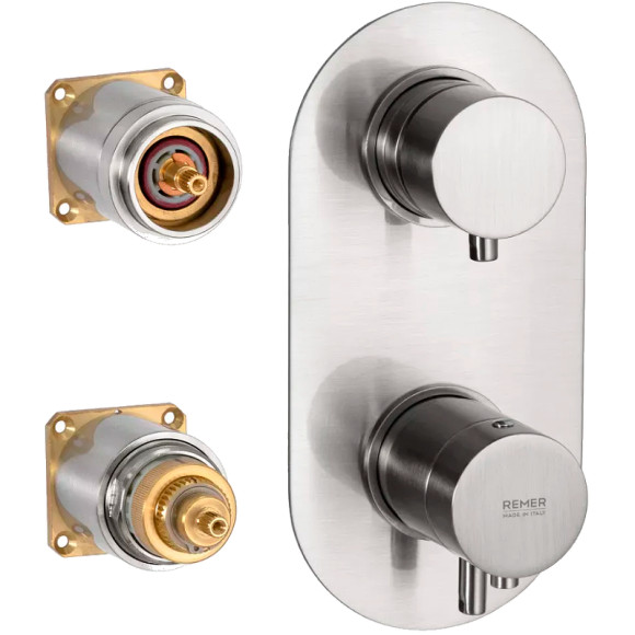 Смеситель для душа Remer Minimal Thermo NT92KBNP с термостатом Никель брашированный Смеситель для душа Remer Minimal Thermo NT92KBNP с термостатом Никель брашированный