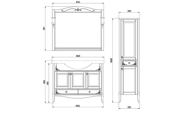 Комплект мебели для ванной ASB-Woodline Салерно 105 Белый с патиной Серебро Комплект мебели для ванной ASB-Woodline Салерно 105 Белый с патиной Серебро