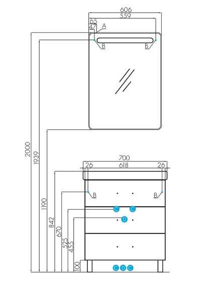 Тумба под раковину Aquaton Америна 67 М 1A169001AM010 Белая глянцевая