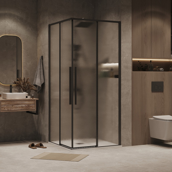 Душевой уголок Grossman Galaxy 80х80 300.K33.01.8080.21.02 профиль Черный матовый стекло шиншилла Душевой уголок Grossman Galaxy 80х80 300.K33.01.8080.21.02 профиль Черный матовый стекло шиншилла