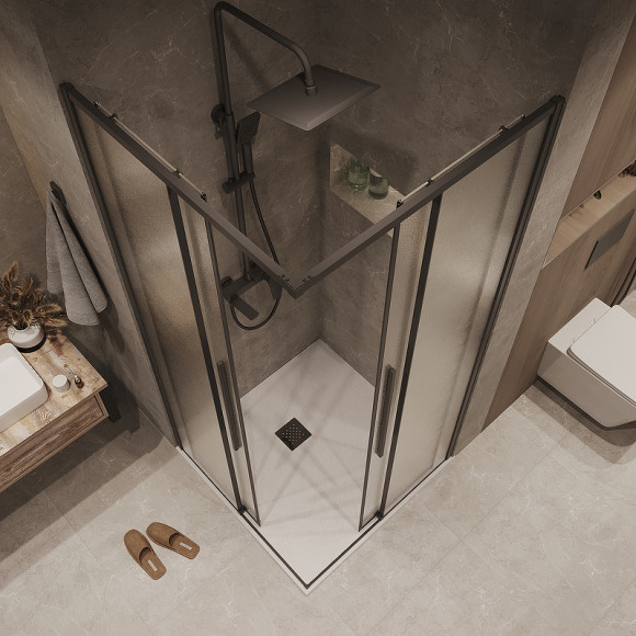 Душевой уголок Grossman Galaxy 80х80 300.K33.01.8080.21.02 профиль Черный матовый стекло шиншилла Душевой уголок Grossman Galaxy 80х80 300.K33.01.8080.21.02 профиль Черный матовый стекло шиншилла