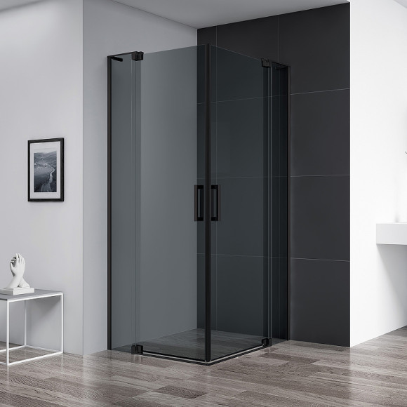 Душевой уголок Cezares Slider 90x90 SLIDER-A-2-80/90-GRIGIO-NERO профиль Черный матовый стекло серое