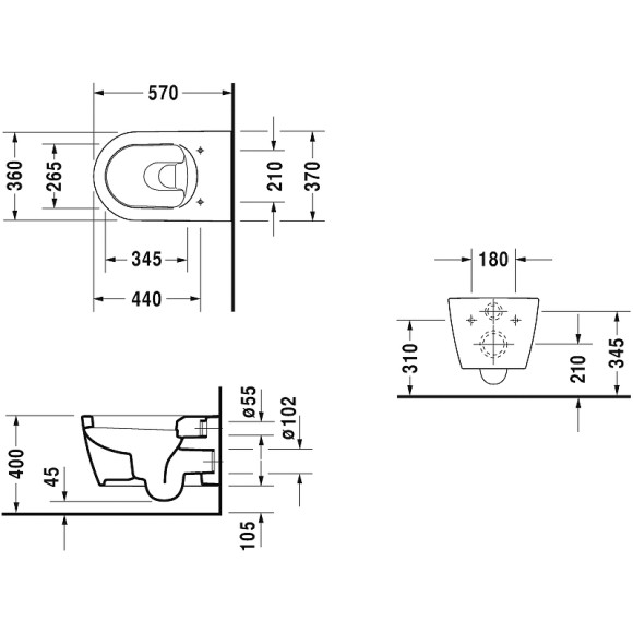 Унитаз Duravit ME by Starck 25280900001 подвесной без сиденья Унитаз Duravit ME by Starck 25280900001 подвесной без сиденья