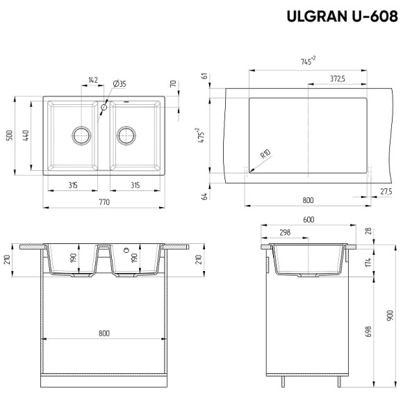 Кухонная мойка Ulgran Classic U-608-310 Серая
