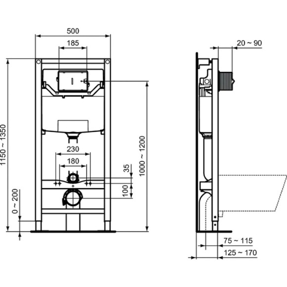 Комплект унитаза с инсталляцией Ideal Standard i.Life B IP001401 с сиденьем Микролифт и клавишей смыва Хром Комплект унитаза с инсталляцией Ideal Standard i.Life B IP001401 с сиденьем Микролифт и клавишей смыва Хром