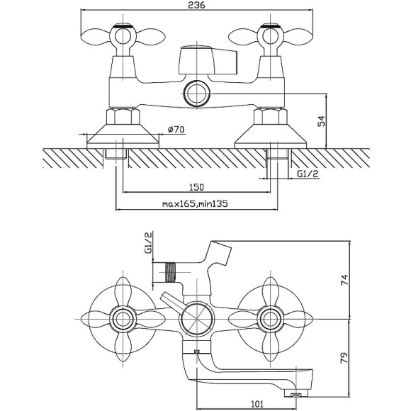 Смеситель для ванны Agger Retro A1921200 Хром Смеситель для ванны Agger Retro A1921200 Хром
