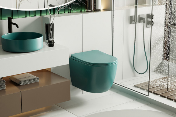 Унитаз Abber Bequem AC1101MBG подвесной Темно-зеленый матовый с сиденьем Микролифт Унитаз Abber Bequem AC1101MBG подвесной Темно-зеленый матовый с сиденьем Микролифт