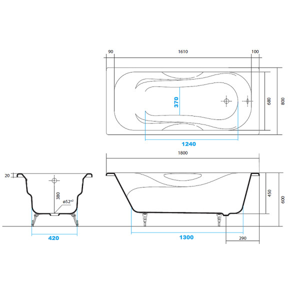 Чугунная ванна Aquatek Гамма 180x80 AQ8080F-00 без антискользящего покрытия