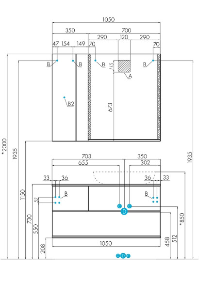 Тумба под раковину Aquaton Терра 105 1A246901TEKA0 подвесная Дуб кантри Антрацит