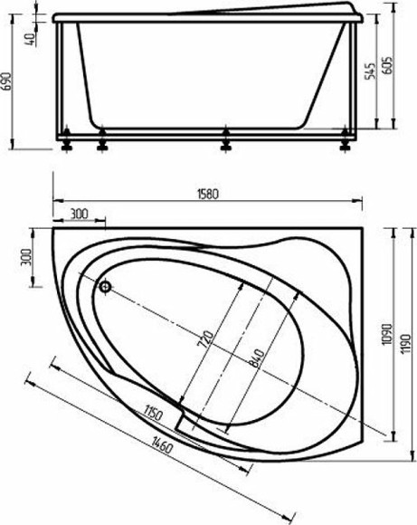 Акриловая ванна Aquatek Альтаир 158x119 R ALT160-0000047 без гидромассажа с фронтальной панелью с каркасом (вклеенный) со слив-переливом Акриловая ванна Aquatek Альтаир 158x119 R ALT160-0000047 без гидромассажа с фронтальной панелью с каркасом (вклеенный) со слив-переливом