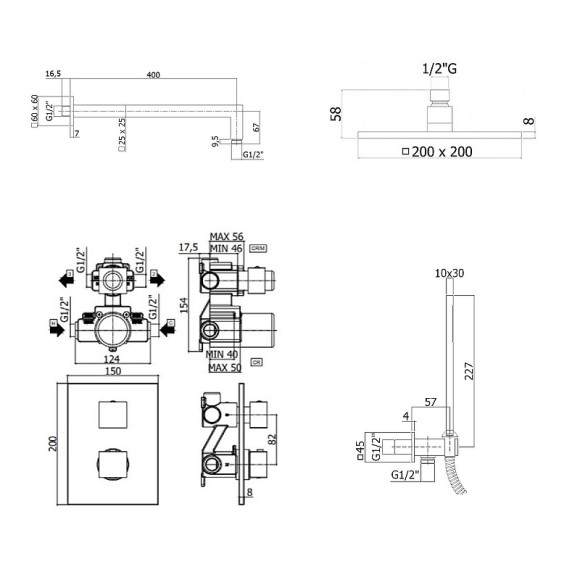 Душевая система Paffoni Elle KITLEQ518NO/M с термостатом Черная матовая