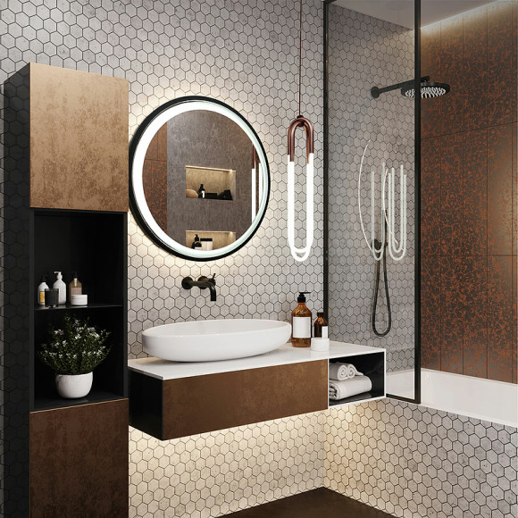 Зеркало Azario Манхэттен-лофт 70 LED-00002428 с подсветкой Черное с сенсорным выключателем Зеркало Azario Манхэттен-лофт 70 LED-00002428 с подсветкой Черное с сенсорным выключателем