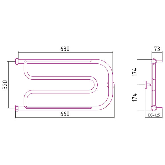 Водяной полотенцесушитель Сунержа Гусли+ 320х650 00-4010-3265 с двумя полками Хром