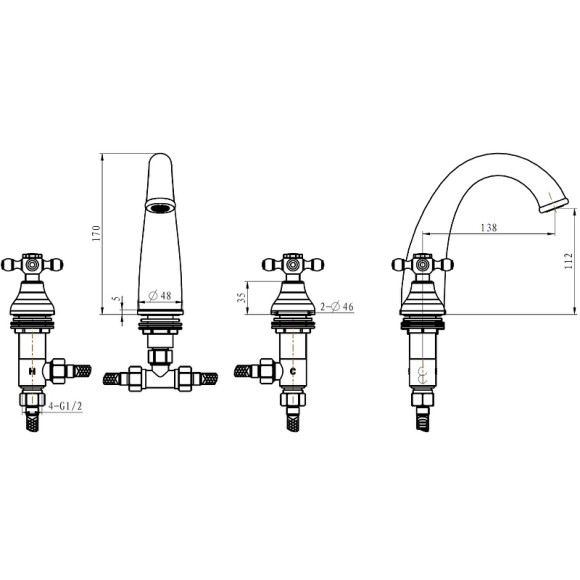 Смеситель для раковины Boheme Royal Cristal 277-Royal/CRSTBlack Хром Смеситель для раковины Boheme Royal Cristal 277-Royal/CRSTBlack Хром