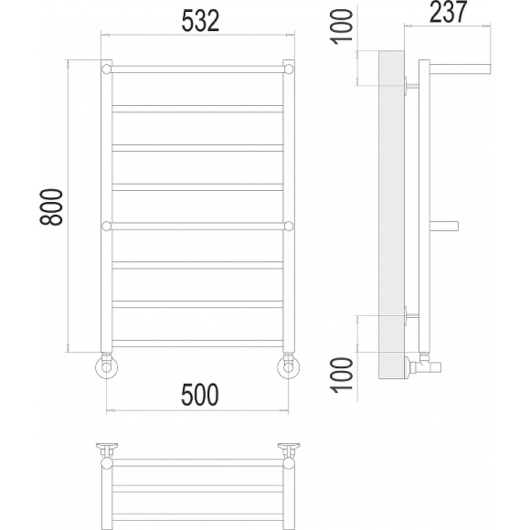 Водяной полотенцесушитель Terminus Анкона П8 500x800 4670078529978 с полкой Хром, нижнее подключение, G 1/2" ВР