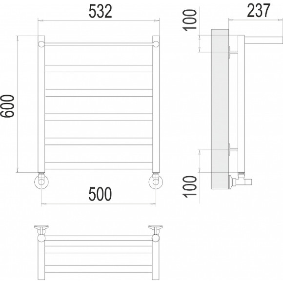 Водяной полотенцесушитель Terminus Хендрикс П6 500x600 4670078530400 с полкой Хром, нижнее подключение, G 1/2" ВР Водяной полотенцесушитель Terminus Хендрикс П6 500x600 4670078530400 с полкой Хром, нижнее подключение, G 1/2" ВР