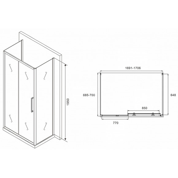 Душевой уголок Abber Schwarzer Diamant 170x70 AG30170MH-S70M-S70M профиль Хром стекло матовое Душевой уголок Abber Schwarzer Diamant 170x70 AG30170MH-S70M-S70M профиль Хром стекло матовое