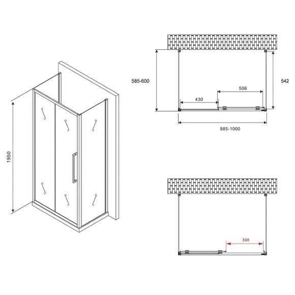Душевой уголок Abber Schwarzer Diamant 100x60 AG30100BH-S60B-S60B профиль Черный стекло прозрачное Душевой уголок Abber Schwarzer Diamant 100x60 AG30100BH-S60B-S60B профиль Черный стекло прозрачное