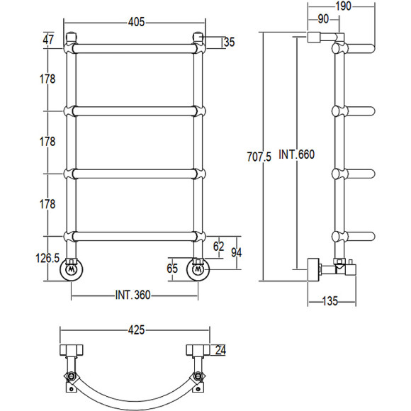 Водяной полотенцесушитель Margaroli Luna 432-4 4323704CRN Хром Водяной полотенцесушитель Margaroli Luna 432-4 4323704CRN Хром