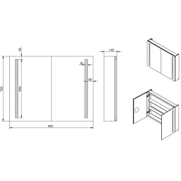 Зеркальный шкаф Esbano 90 ESMS2406 с подсветкой с инфракрасным выключателем