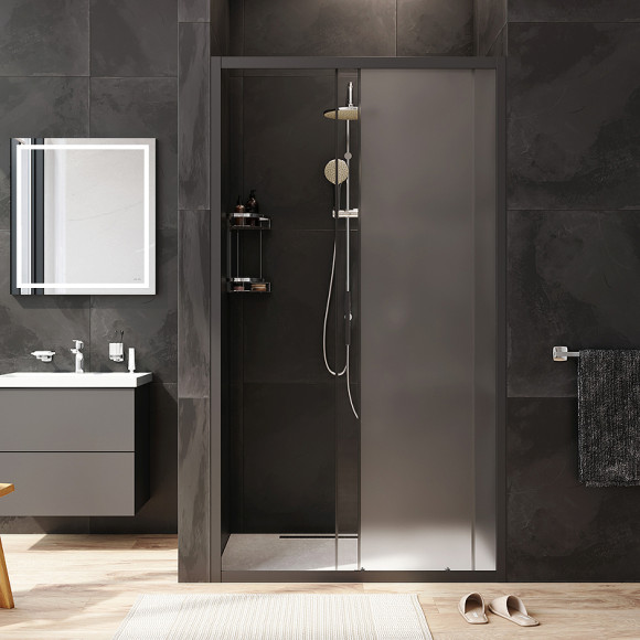 Душевая дверь AM.PM Gem Solo 110 W90G-110-1-195BM профиль Черный матовый стекло матовое-прозрачное Душевая дверь AM.PM Gem Solo 110 W90G-110-1-195BM профиль Черный матовый стекло матовое-прозрачное