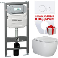 Комплект унитаза с инсталляцией Ceramicanova Play CN3001_1001W_1000 с сиденьем Микролифт и Белой клавишей смыва