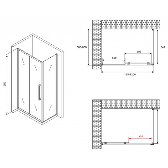 Душевой уголок Abber Schwarzer Diamant 120x60 AG30120BH-S60B профиль Черный стекло прозрачное Душевой уголок Abber Schwarzer Diamant 120x60 AG30120BH-S60B профиль Черный стекло прозрачное