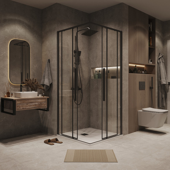 Душевой уголок Grossman Galaxy 90х90 300.K33.01.9090.21.00 профиль Черный матовый стекло прозрачное Душевой уголок Grossman Galaxy 90х90 300.K33.01.9090.21.00 профиль Черный матовый стекло прозрачное