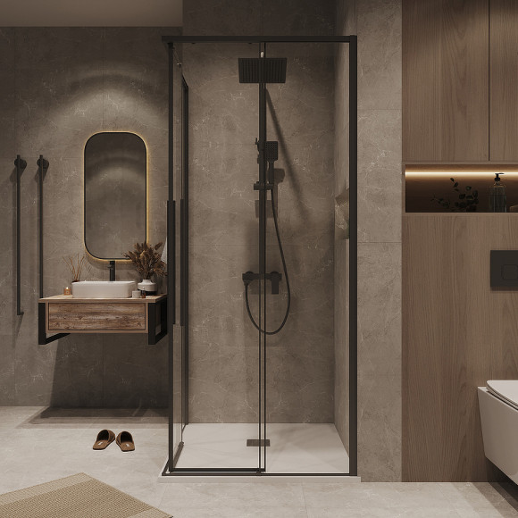 Душевой уголок Grossman Galaxy 90х90 300.K33.01.9090.21.00 профиль Черный матовый стекло прозрачное Душевой уголок Grossman Galaxy 90х90 300.K33.01.9090.21.00 профиль Черный матовый стекло прозрачное