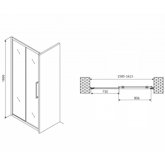 Душевая дверь Abber Schwarzer Diamant 160 AG30160MH профиль Хром стекло матовое Душевая дверь Abber Schwarzer Diamant 160 AG30160MH профиль Хром стекло матовое