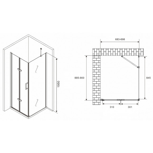 Душевой уголок Abber Zart 70x90 AG08070P-S91 профиль Хром стекло прозрачное