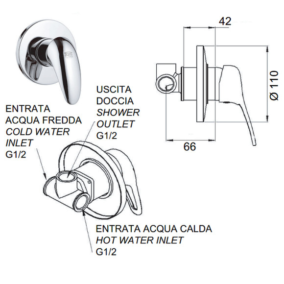 Смеситель для душа Remer Ten T30 Хром Смеситель для душа Remer Ten T30 Хром