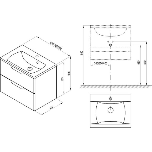 Тумба под раковину Ravak SD Classic II 60 X000001477 подвесная Белая Серая