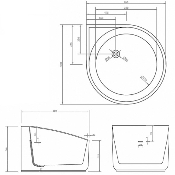 Акриловая ванна Abber 95х95 AB9305 без гидромассажа