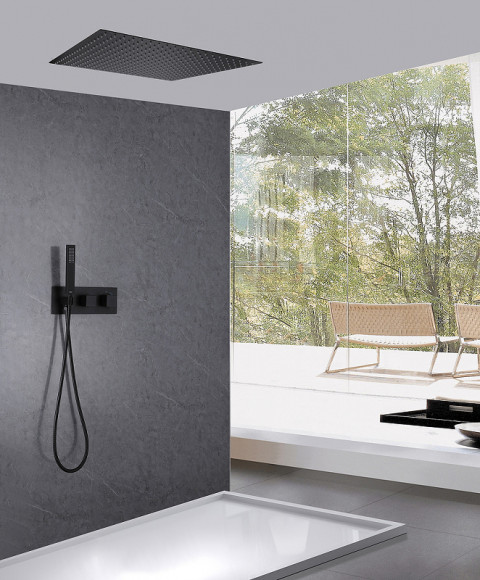 Душевая система Abber Daheim AF8255B с термостатом Черная матовая