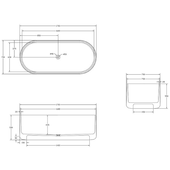 Ванна из полиэфирной смолы Abber Kristall 170х75 AT9708Opal Коричневая без гидромассажа Ванна из полиэфирной смолы Abber Kristall 170х75 AT9708Opal Коричневая без гидромассажа