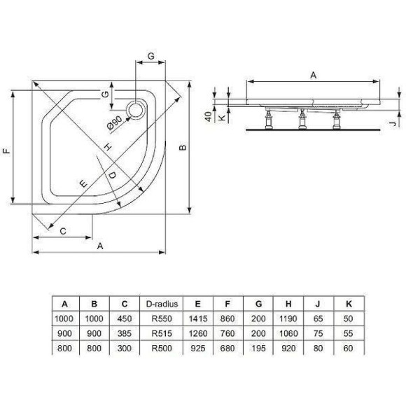Акриловый поддон для душа Ideal Standard Hotline Top S Plus 80х80 K625601 Белый